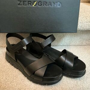 NEW Cole Haan Zerogrand Black Leather Platform Sandals
